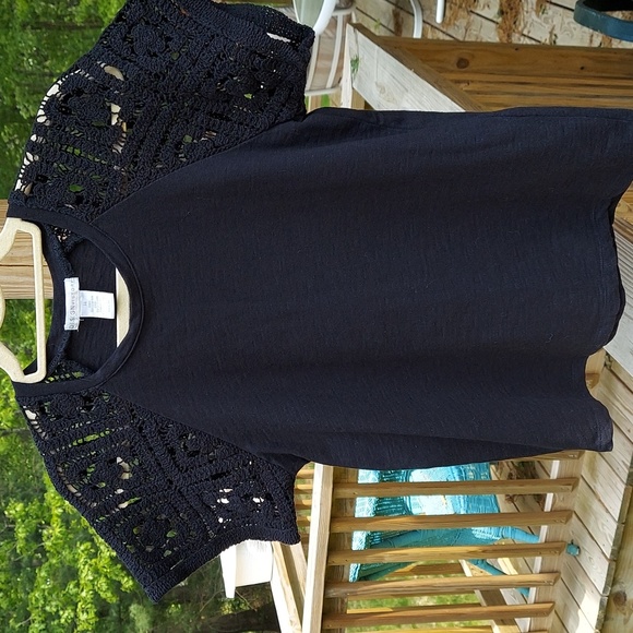 Design History Tops - Design History Black Cotton Lace Short sleeve Knit Top Sz M